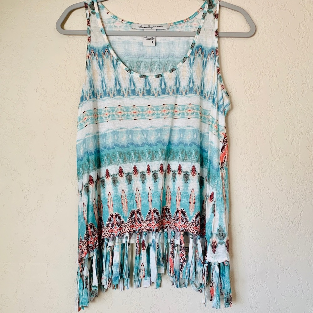 American Rag Tribal Print Fringe Tank Top